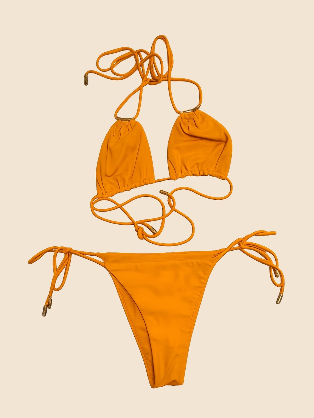 cult gaia Orange Triangle Tie-Side Bikini Set